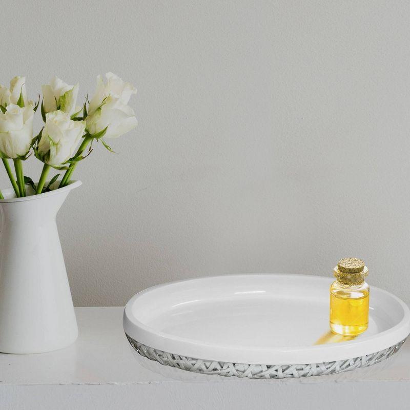 Nu Steel Vanity Storage Tank Top Tray Organizer for Makeup Brushes White