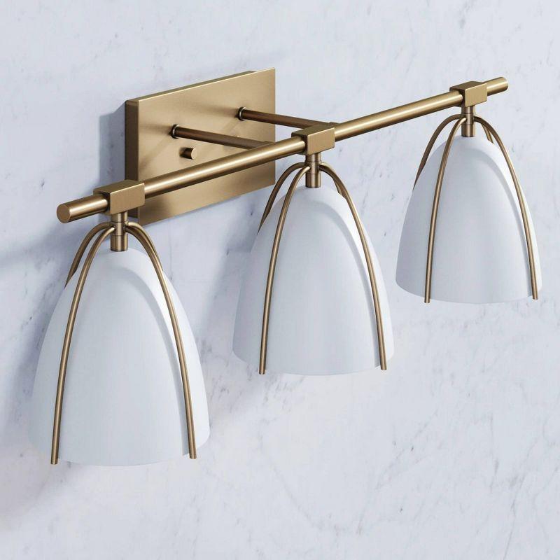 3-Light Aubrey Farmhouse Wall Light Fixture Gold Brass/White - Nathan James: Elegant Bathroom Lighting, No Bulbs Included