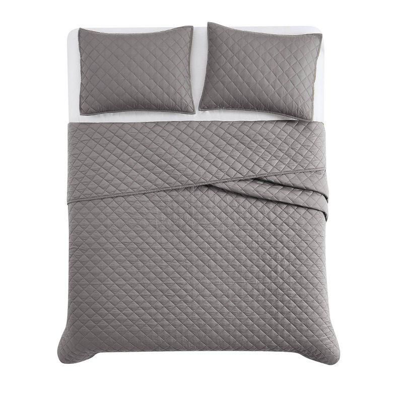 Gray Cotton Diamond Stitch Quilt Set