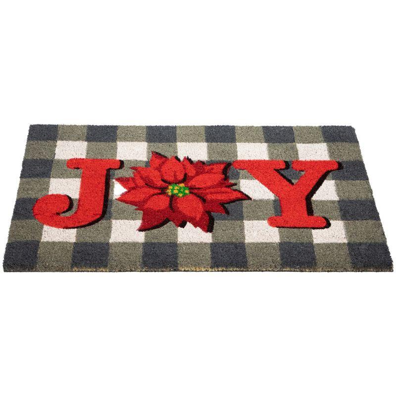 Northlight Gray and Red Poinsettia "Joy" Christmas Natural Coir Outdoor Doormat 18" x 30"