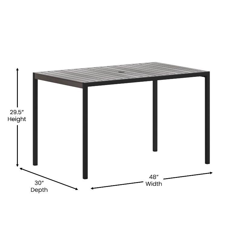 Flash Furniture Lark Outdoor Dining Table with Synthetic Gray Wash Teak Poly Slats - 30" x 48" Steel Framed Restaurant Table with Umbrella Holder Hole