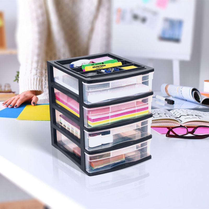 Black Plastic Resin 4-Drawer Desktop Storage Organizer