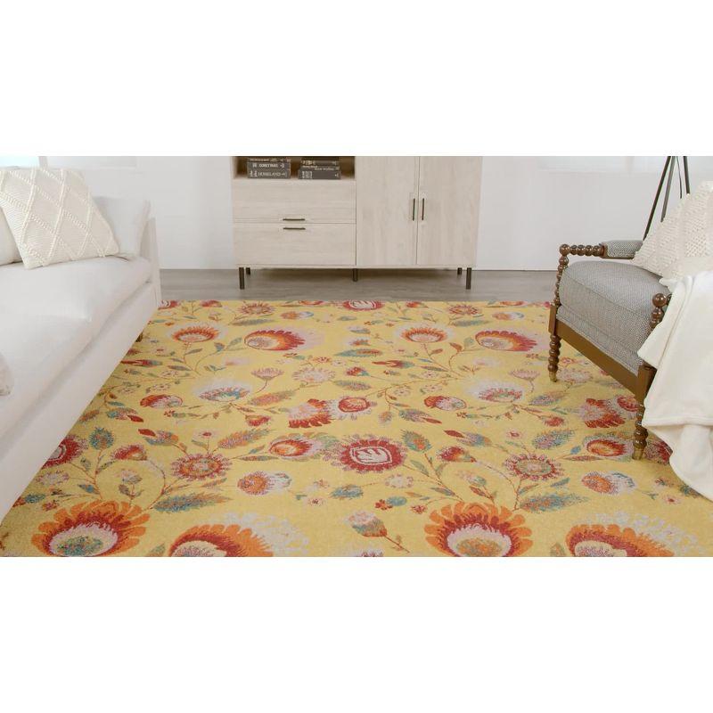 Vibrant Floral Blooms Yellow Synthetic 5' x 7' Area Rug