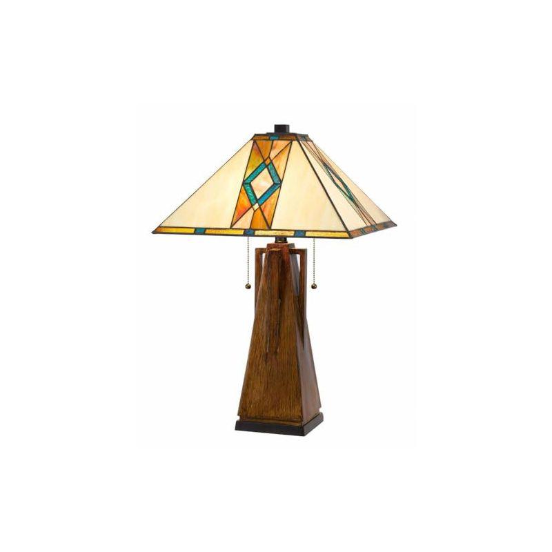 Cal Lighting 60W x 2 Tiffany table lamp with pull chain switch with resin lamp body