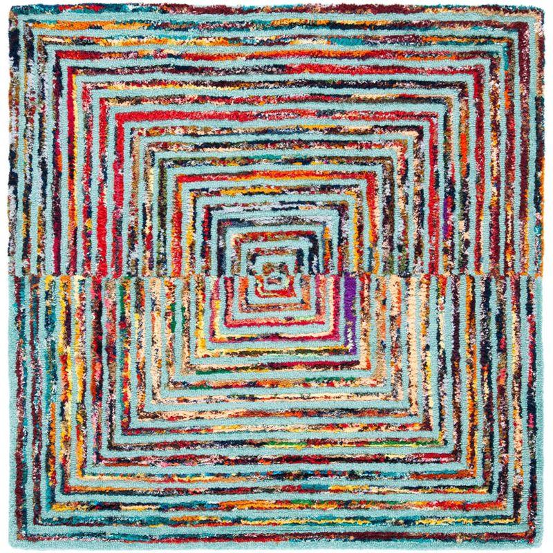 Hand-Tufted Multicolor Teal Wool 6' Square Area Rug