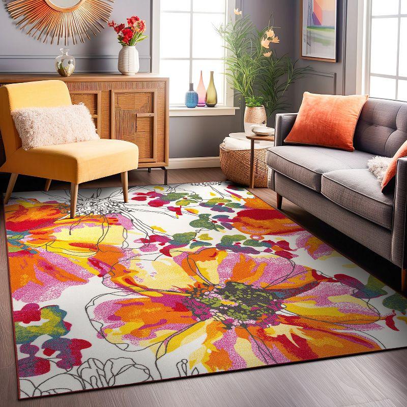 Vibrant Floral Bliss Non-Slip Synthetic Area Rug - 6' x 9'