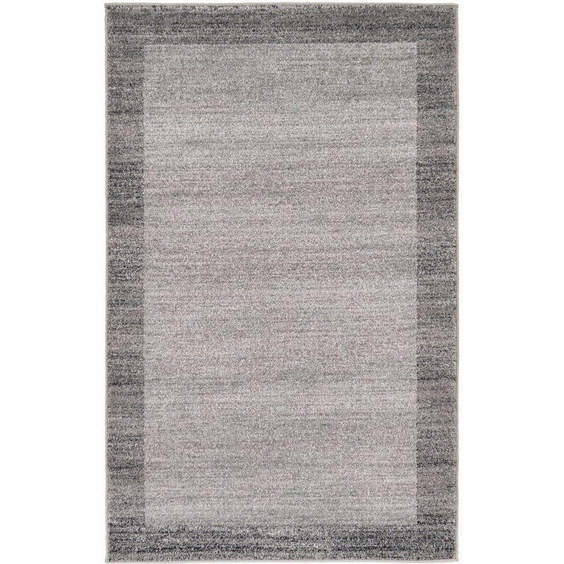 Light Gray Rectangular Washable Tufted Synthetic Rug