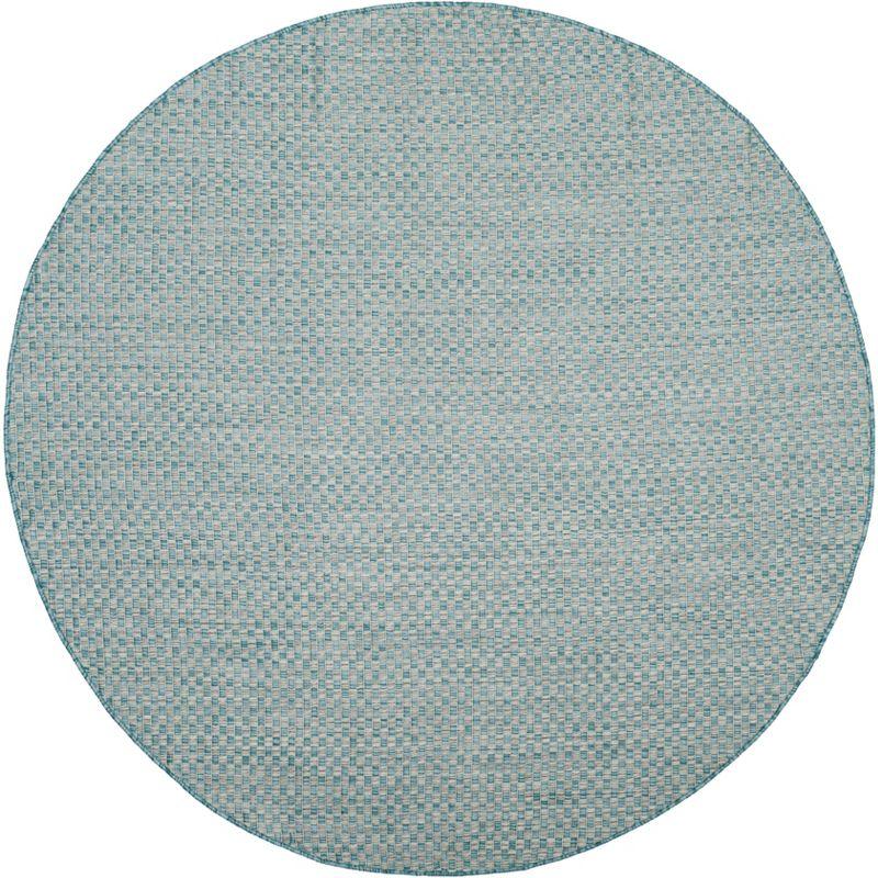 Reversible Light Blue and Grey Synthetic 59" Round Area Rug