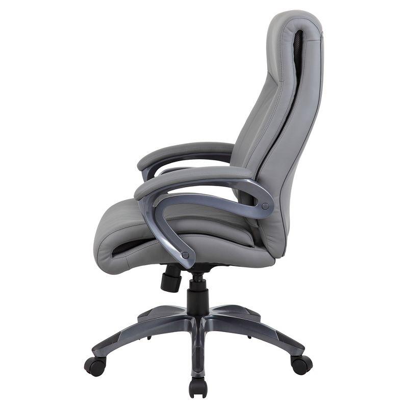 Double Layer Executive Chair Gray - Boss Office Products: LeatherPlus, Pneumatic Lift, 27" Nylon Base