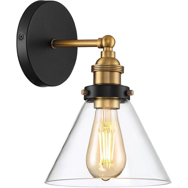 360 Lighting Burke Industrial Modern Wall Light Sconce Black Warm Brass Hardwire 7 1/4" Fixture LED Clear Glass for Bedroom Bathroom Vanity Reading