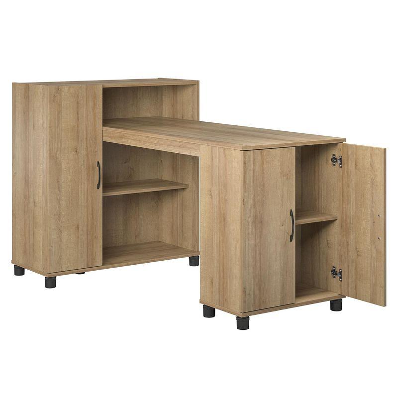 Natural Wood Craft Desk with Filing Cabinet and Storage