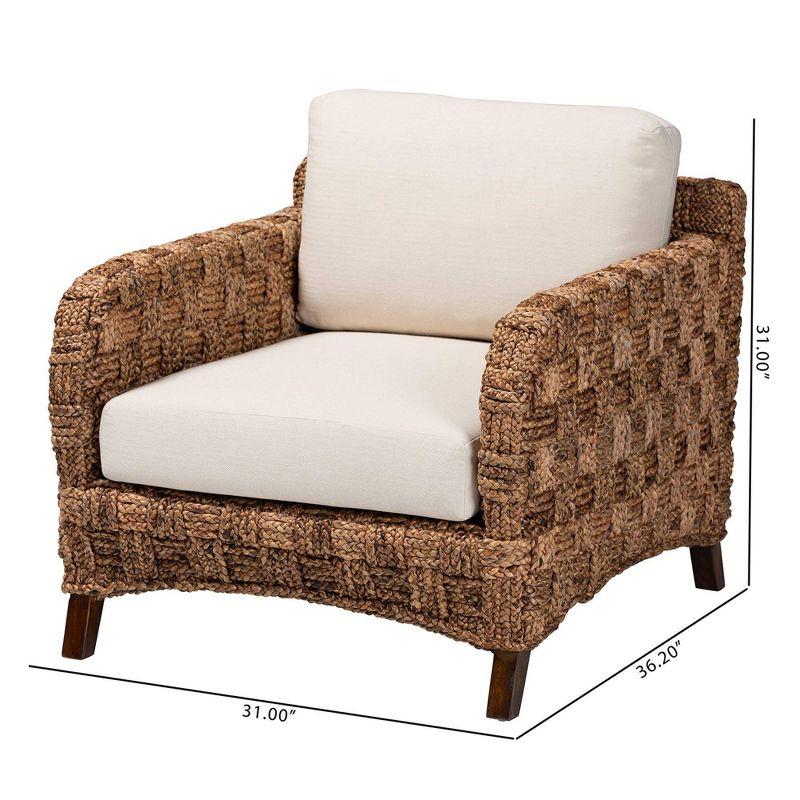 bali & pari Vevina Mahogany Wood and Woven Seagrass Arm Chair White/Natural Brown/Dark Brown: Polyester Upholstery, No Assembly Required