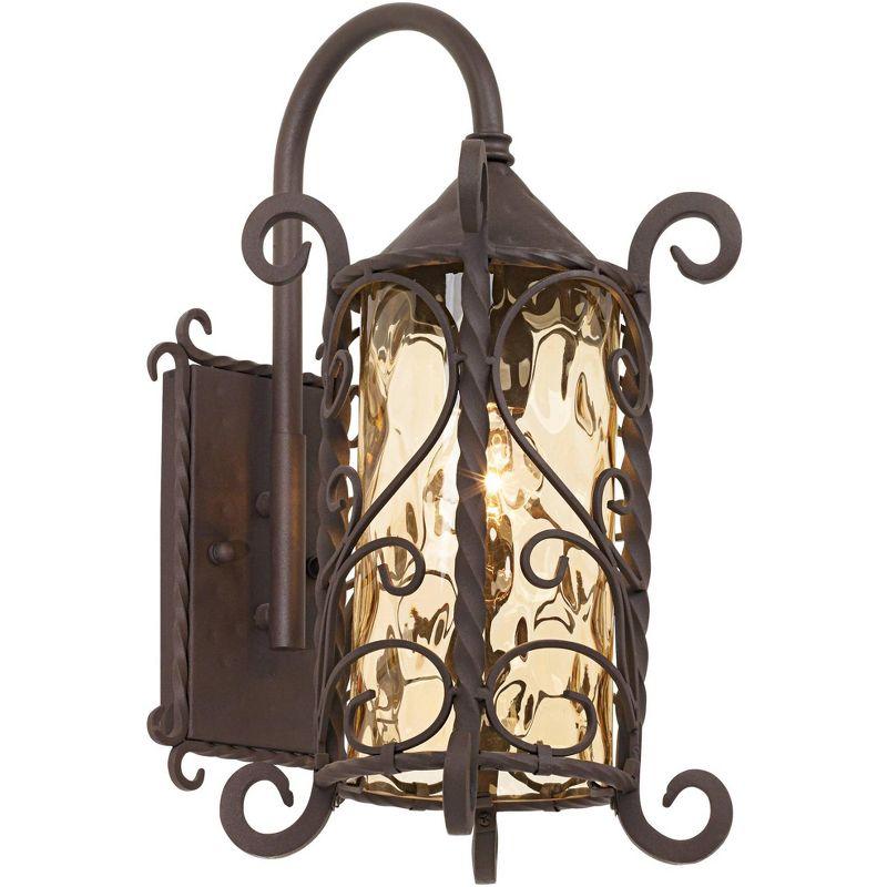 John Timberland Casa Seville Vintage Rustic Outdoor Wall Light Fixture Dark Walnut Scroll 18 1/2" Champagne Hammered Glass for Post Exterior Barn Deck