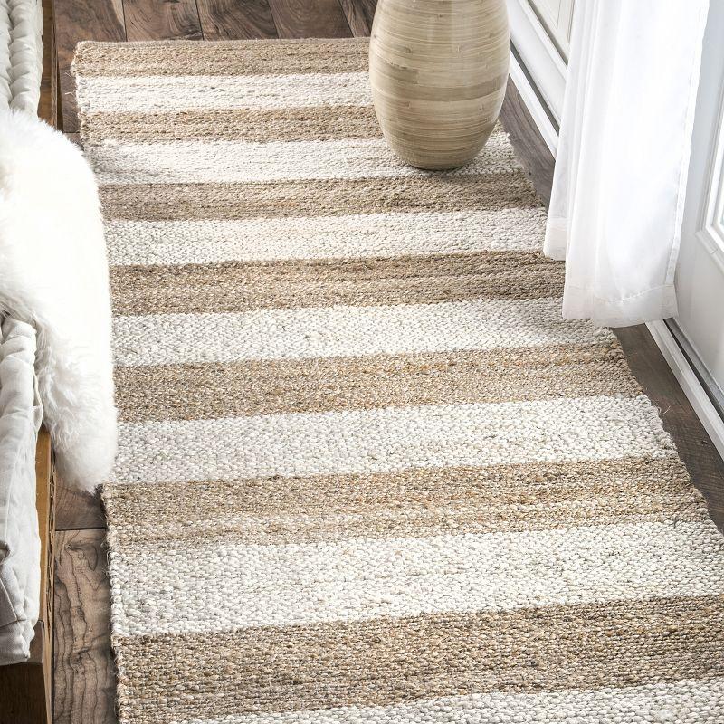 Handwoven Off-White and Stripe Jute Runner Rug, 2'6" x 6'