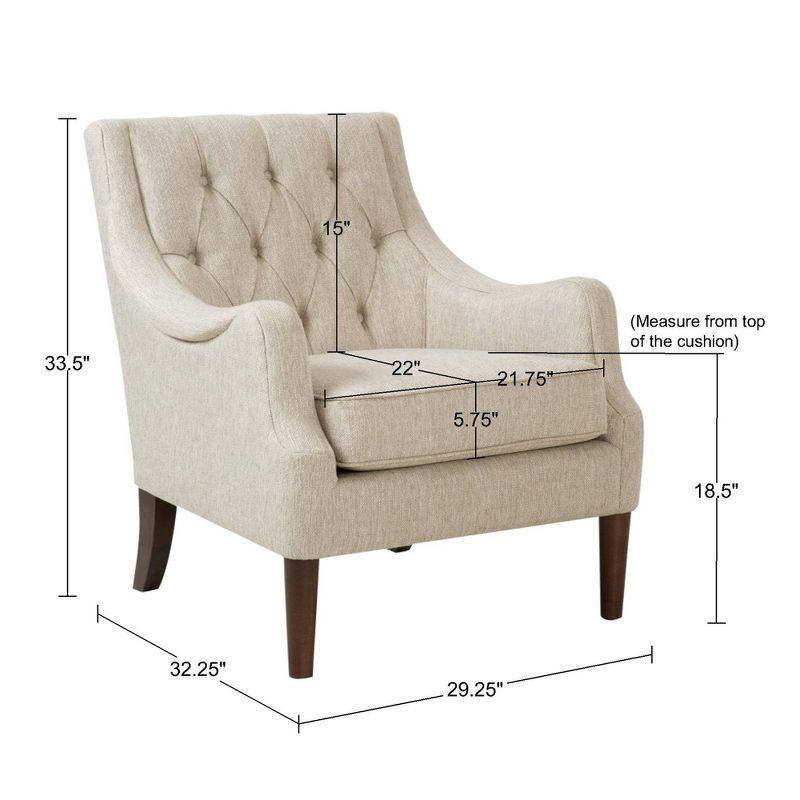 Elegant Beige Handcrafted Wood Accent Chair with Button Tufted Back