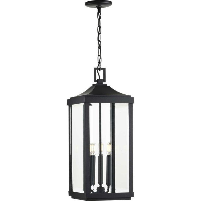 Progress Lighting Gibbes Street 3-Light Outdoor Hanging Lantern, Antique Bronze, Etched White Pillar Shade