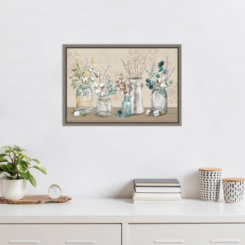 Amanti Art Cotton Bouquet in Vases I by Mary Urban Canvas Wall Art Print Framed 23 x 16-in.