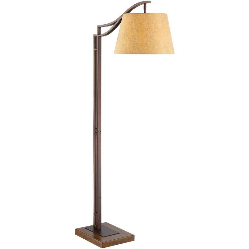 Franklin Iron Works Tahoe Rustic Industrial Downbridge Arc Floor Lamp 60" Tall Bronze Metal Faux Leather Empire Shade for Living Room Reading Bedroom