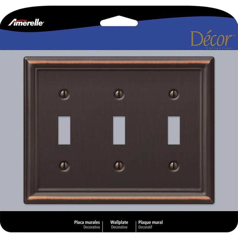 Amerelle Chelsea Aged Bronze 3-Gang Stamped Steel Toggle Wall Plate