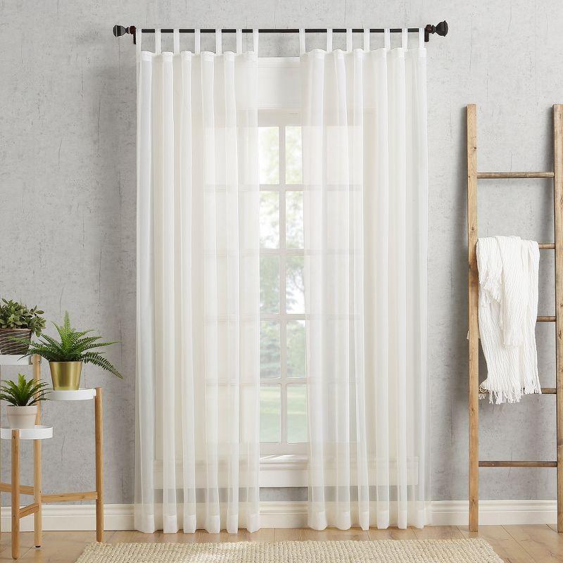 59"x84" No. 918 Sheer Emily Voile Tab Top Curtain Panel Eggshell: Transitional Indoor Polyester Drapery