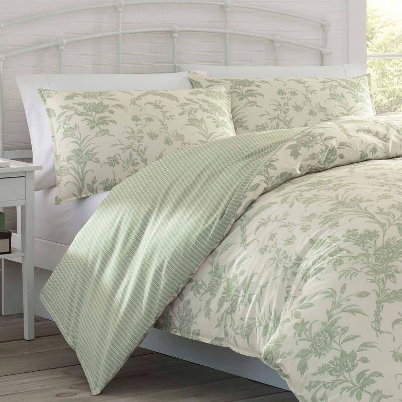 Jade Green and Cream Floral Cotton Comforter Set - Full/Queen