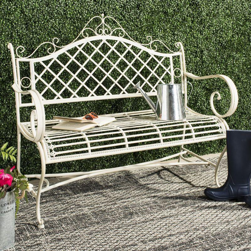 Charming Place de Vosges 46" Antique White Wrought Iron Garden Bench