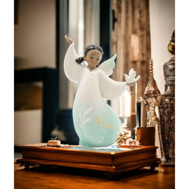 Ceramic African American Angel with Dove Figurine in White and Green