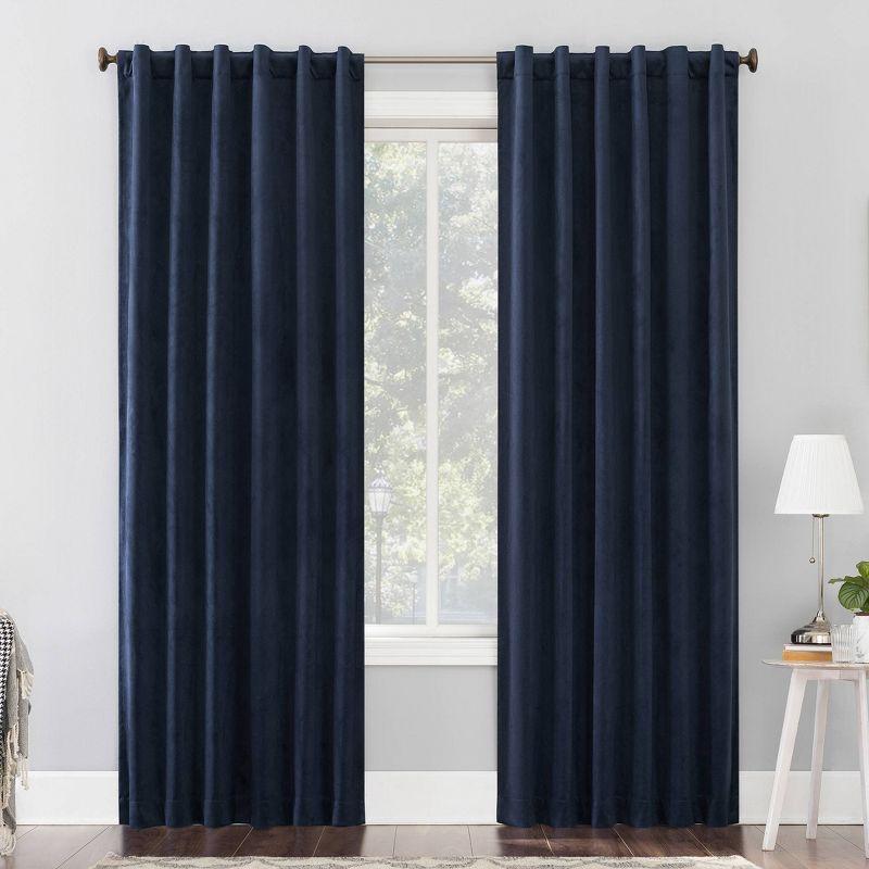 Navy Blue Velvet Thermal Blackout Curtain Panel