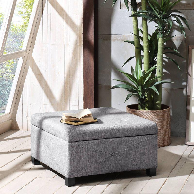 Charcoal Tufted Square Storage Ottoman with Graduated Legs