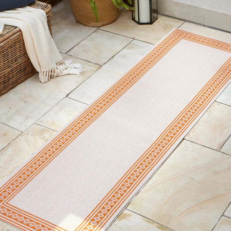 2' x 8' Lucia Classic Diamond Border Indoor/Outdoor Runner Rug, Cream/Orange - JONATHAN Y