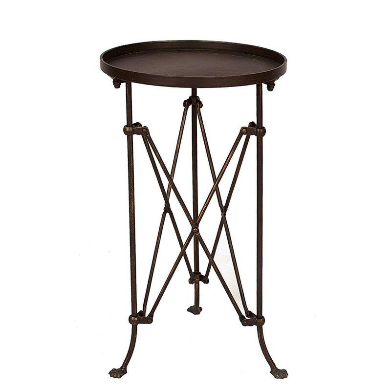 Storied Home Metal Tray Table Bronze: Round Pine Top, 25.5" High, Assembly Required