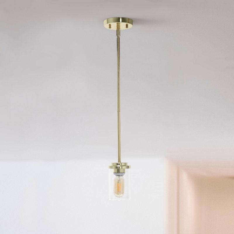 1-Light 5.75" Minimalist Industrial Farmhouse Adjustable Hanging Clear Cylinder Glass Pendant Gold - Lalia Home: UL Listed, Metal Body