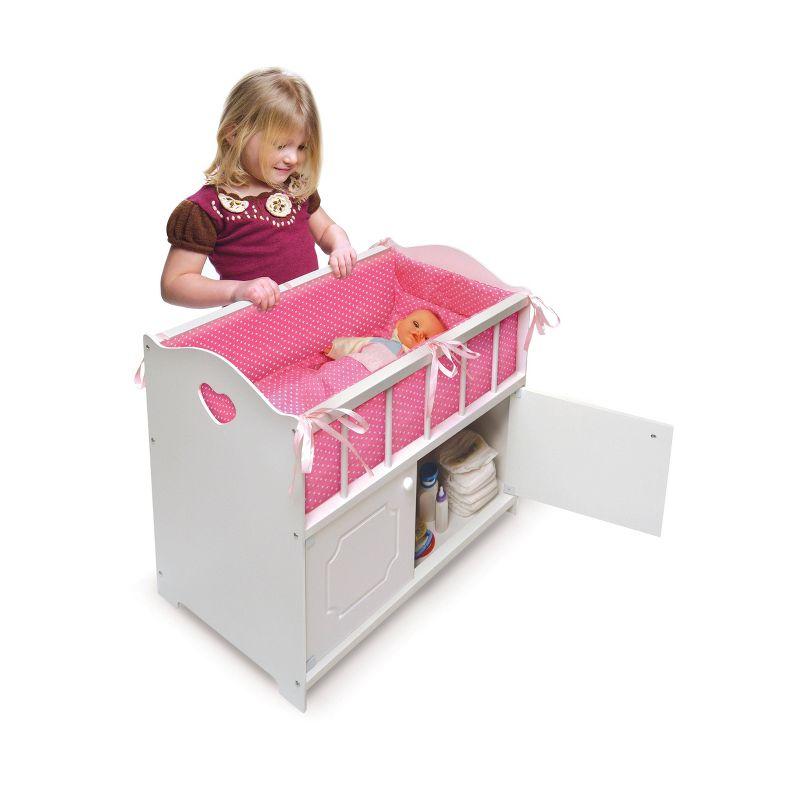 Badger Basket Storage Doll Crib with Bedding and Free Personalization Kit - White