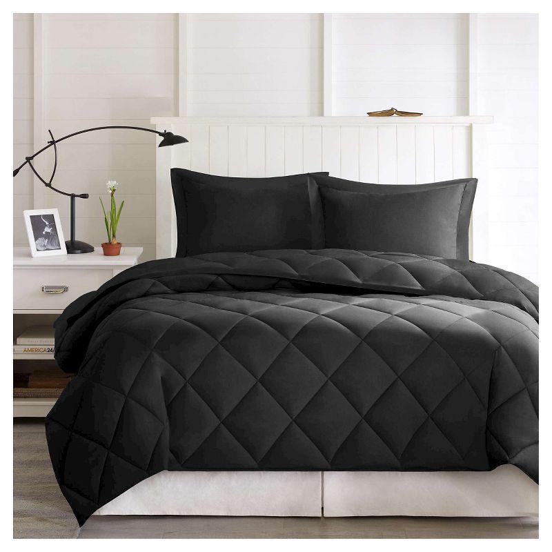 King Black Reversible Down Alternative Comforter Set with Fringe