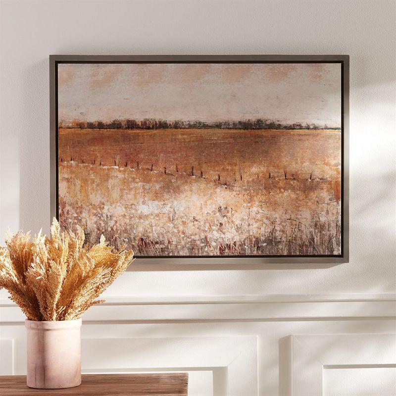 Rustic Brown and Beige Landscape Canvas Art with Fir Wood Frame