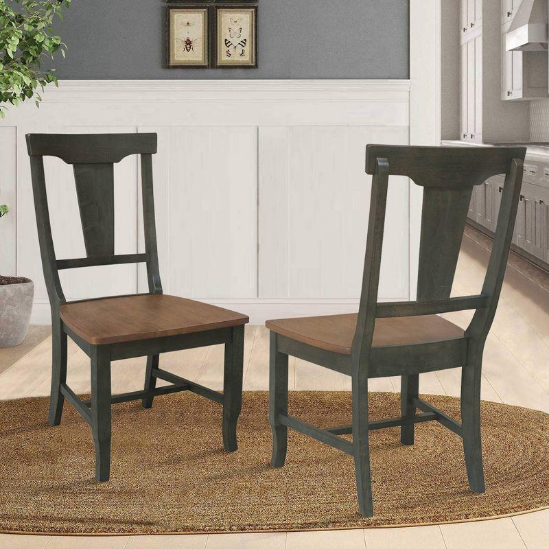 Set of 2 Solid Wood Panel Back Chairs Hickory/Washed Coal - International Concepts: Rubberwood Frame, Armless Design