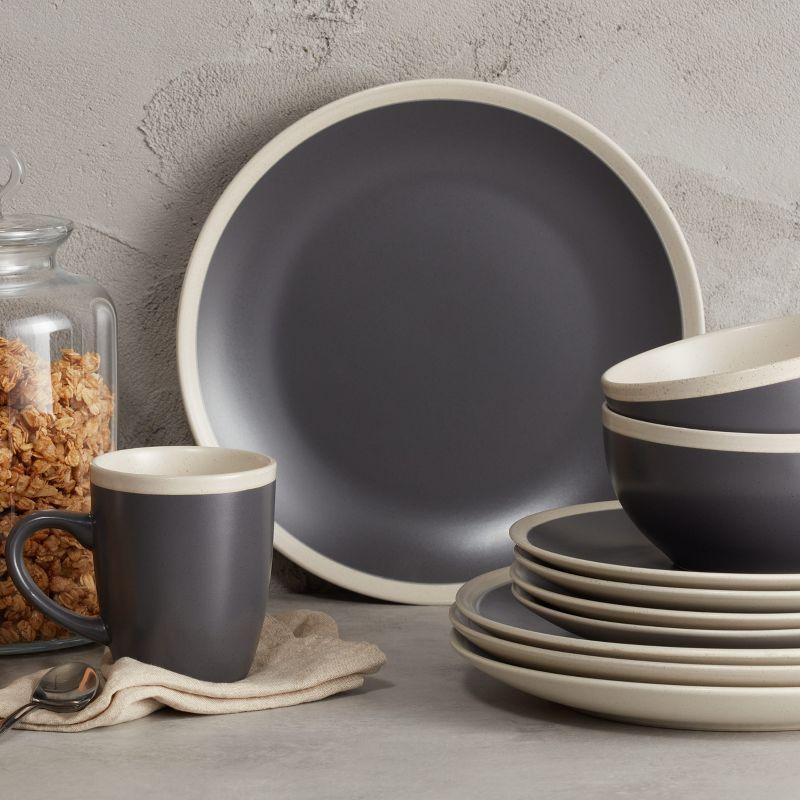 Stone Lain Serenity 16-Piece Stoneware Dinnerware Set, Service for 4, Grey and Cream