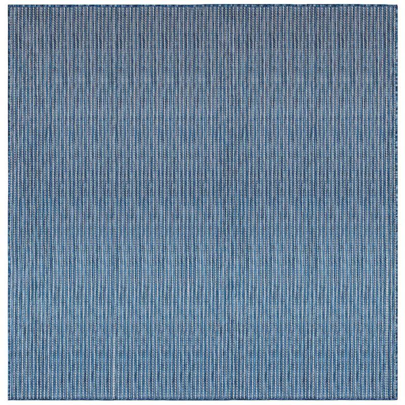 Navy Stripe Flat Woven Synthetic Square Indoor/Outdoor Rug