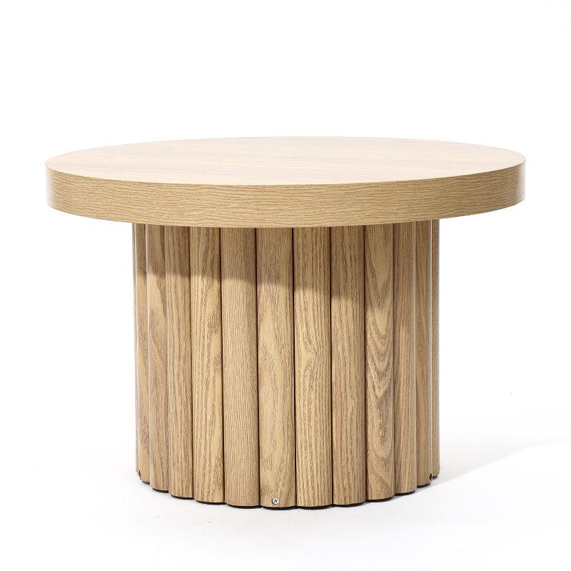 Fluted Round Oak Finish Wood Coffee Table