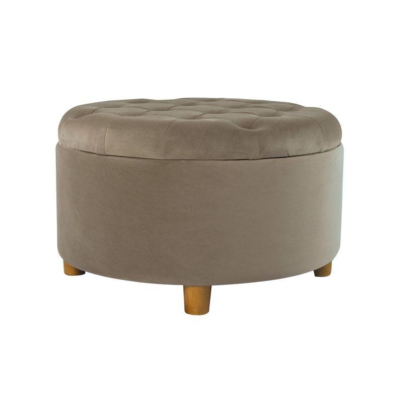 Tufted Round Storage Ottoman Fawn Velvet - HomePop: Lift-Off Lid, Honey Oak Legs, 250lb Capacity