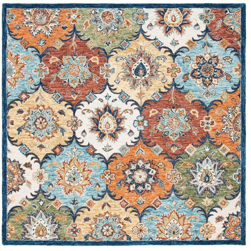 Elegant Heritage Square Tufted Blue Wool Area Rug - 6'