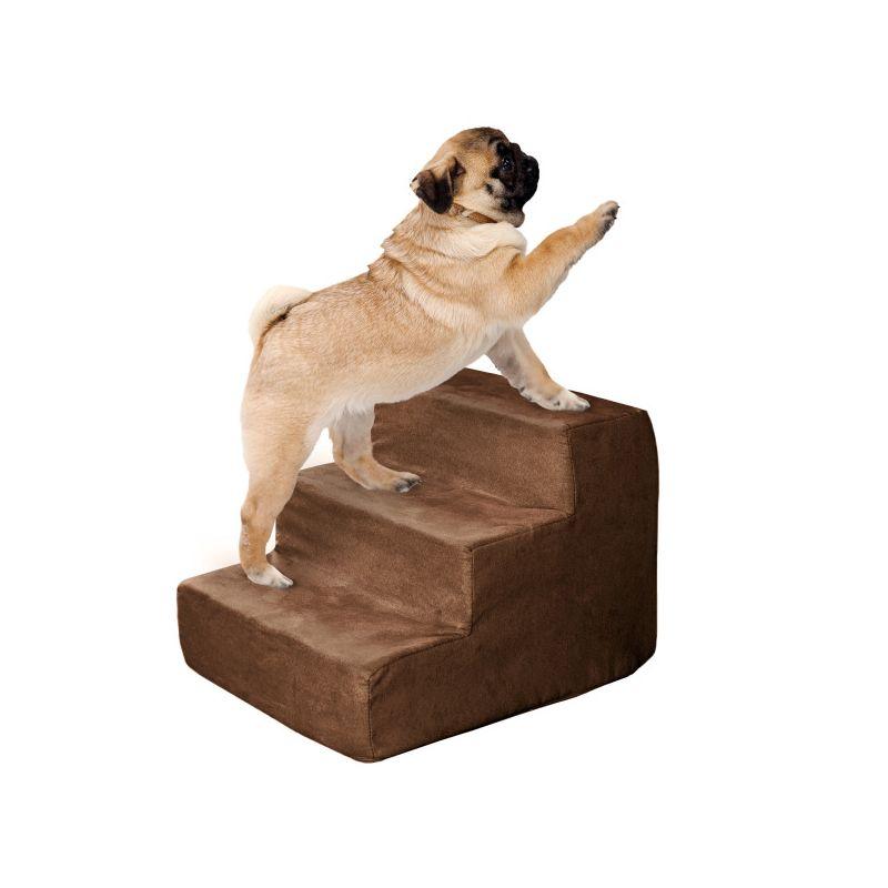 Brown 3-Step High-Density Foam Pet Stairs with Microfiber Cover