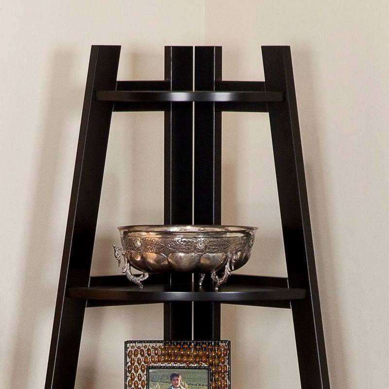 Danya B. 63" x 26.5" Five-Tier Pyramid Corner Ladder Shelf Brown: MDF Wood, Open Back Design, Fixed Shelves