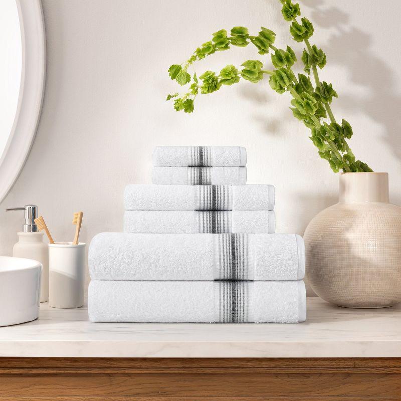 Aston & Arden Turkish Cotton Bathroom Towel Set (6-Piece), Ombre Striped Border, 2 Bath Towels, 2 Hand Towels, 2 Washcloths