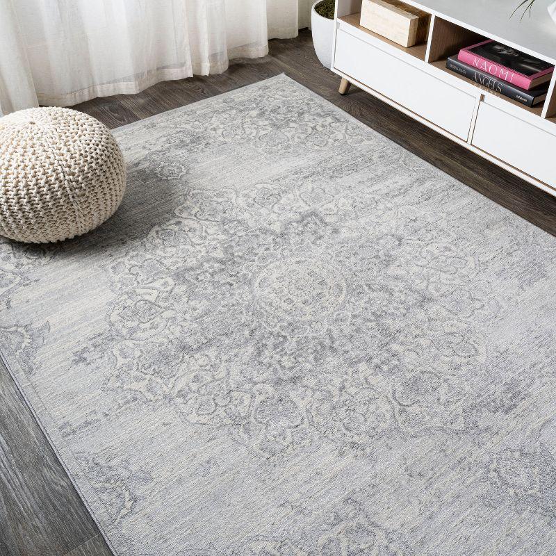 5' X 8' Modern Persian Vintage Moroccan Medallion Area Rug, Light Gray - JONATHAN Y