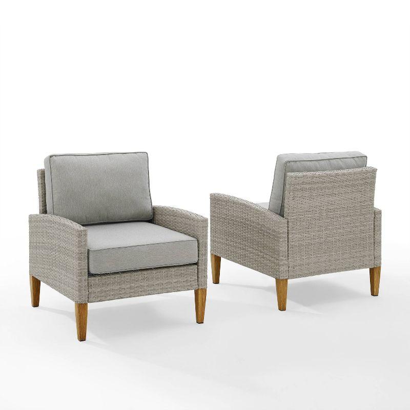 Gray Wicker Outdoor Accent Chairs with Cushions, 2-Piece Set