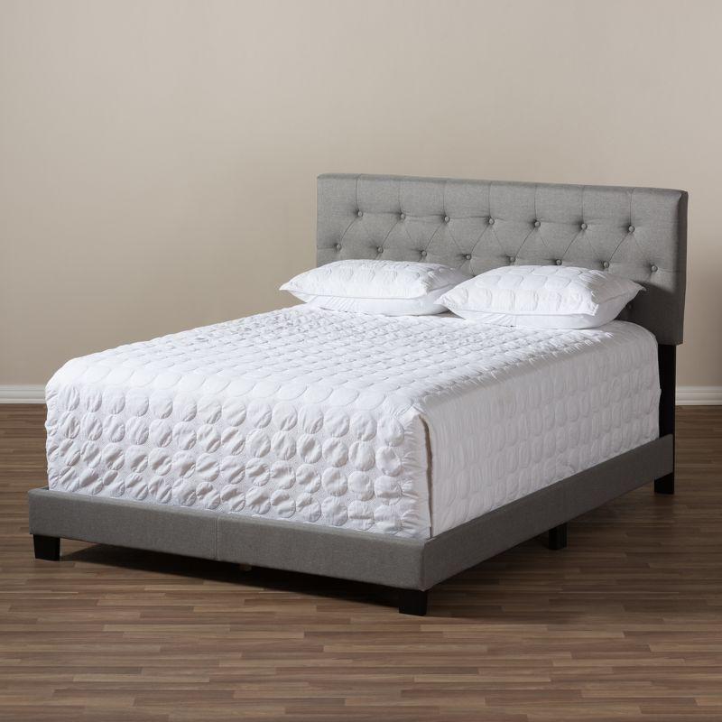 Light Gray Tufted Upholstered Full Bed with Wood Frame