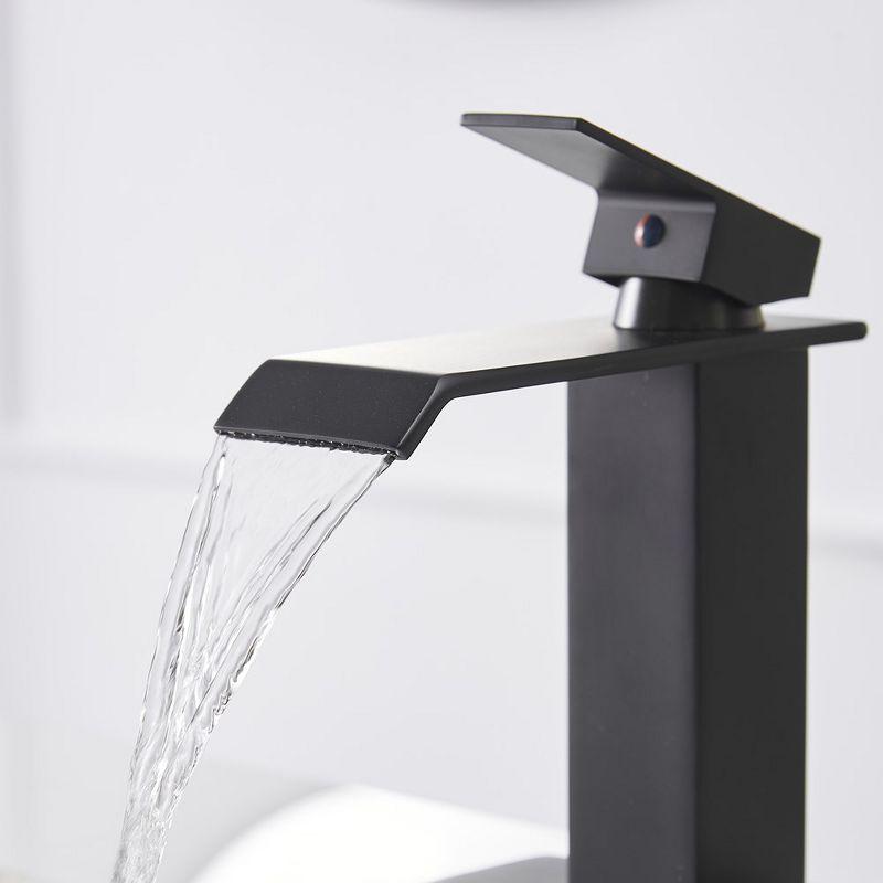 Matte Black Single-Handle Waterfall Bathroom Faucet with Supply Line