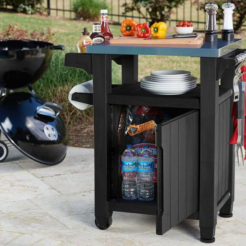 Keter Unity 40 Gal Patio Storage Grilling Bar Cart w/ Stainless Steel Top