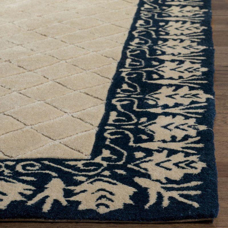 Navy and Beige Hand-Hooked Wool Area Rug